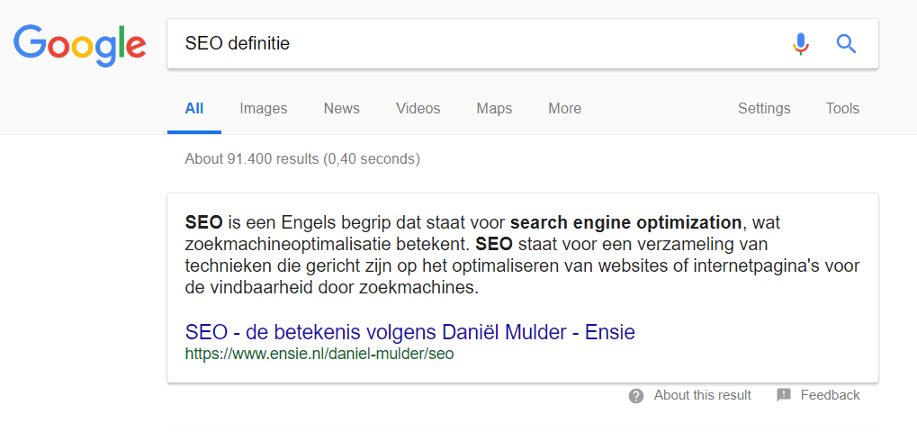 featured snippet: definitie