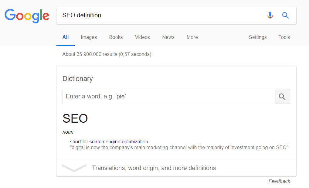 Featured snippet : example of definition