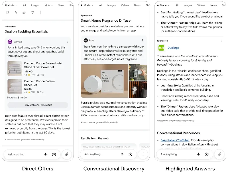 Google AI Mode ads — Direct Offers, Business Agent, Shopping Ads Gemini