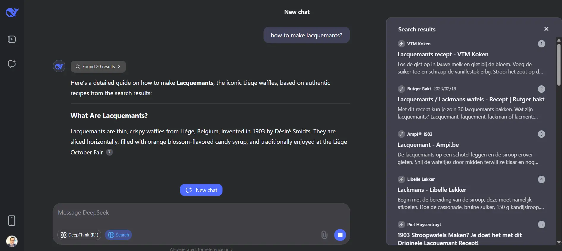 Recherche Deepseek avec search