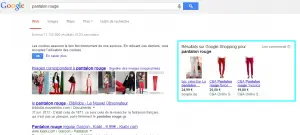 Exemple de recherche avec Google Shopping dans la SERP